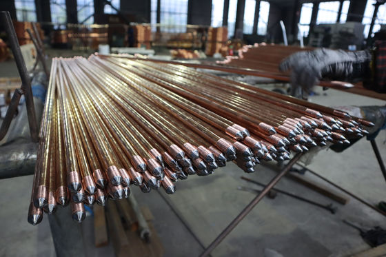 Copper coated steel earth rods with two threads